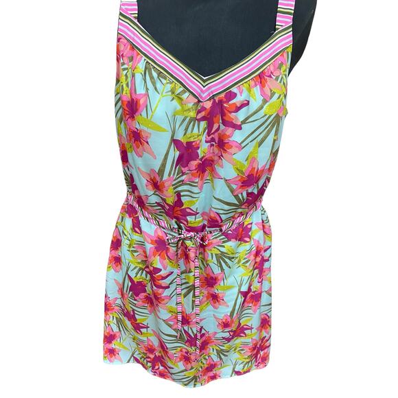 Merona Summer Dress Size Large Pink Green Floral Tropical Vacation Resort Wear - Picture 3 of 7